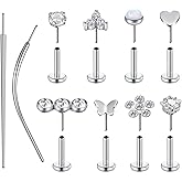 Zolure 16G Flat Back Earrings Stud Threadless Surgical Steel Tragus Cartilage Labret Helix Nose Lip Ring Conch Push in Medusa Piercing Jewelry
