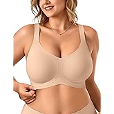 Vertvie Bras for Women No Underwire Wireless Support Bra Underarm-Smoothing Seamless Push Up Full Coverage T-Shirt Sports Bra