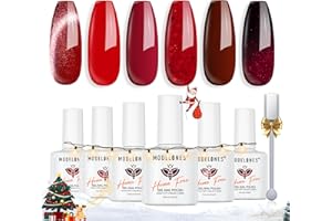 modelones Red Gel Nail Polish Set 6 Colors Christmas Burgundy Cherry Dark Red Cat Eye Glitter Color Changing Hema&TPO Free Gel Polish Kit with Magnet Soak Off Nail Art DIY New Year Thanksgiving Gifts