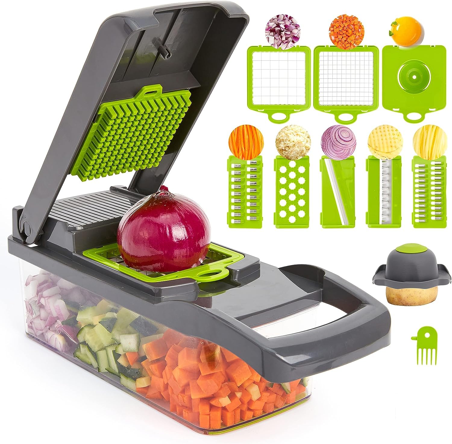 Photo 1 of 15-in-1 Vegetable Chopper Efficiently Slice and Dice Veggies with 8 Different Blades, Includes Onion Chopper, Spacious Design for Potatoes, Tomatoes, Cucumbers, and Carrots, User-Friendly Safe Design
