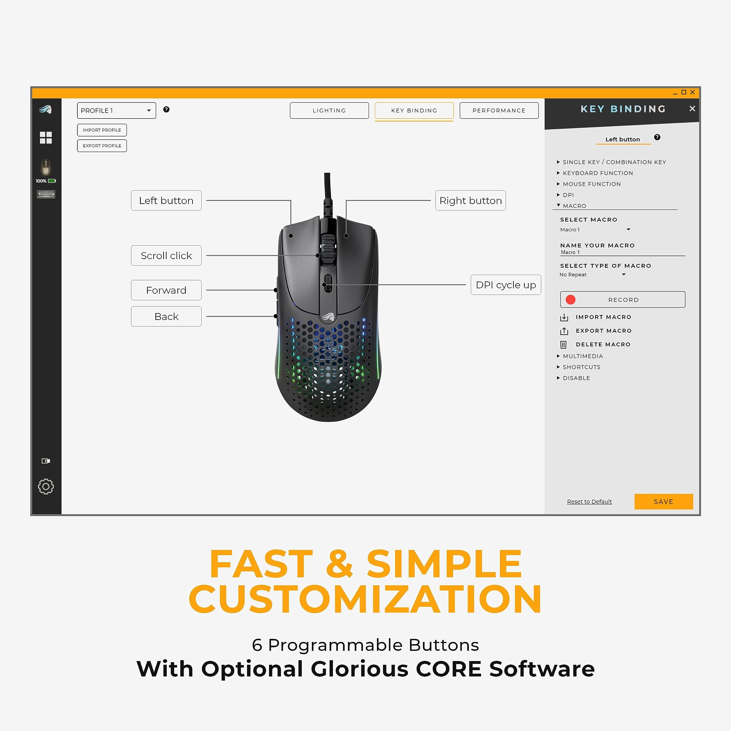 Glorious Gaming Model O 2 Wired Gaming Mouse - 59g Ultralight, FPS, 26,000 DPI, Motion Sync, 80M Click Rated Switches, 6 Programmable Buttons, Ambidextrous, RGB, PTFE Feet - Black