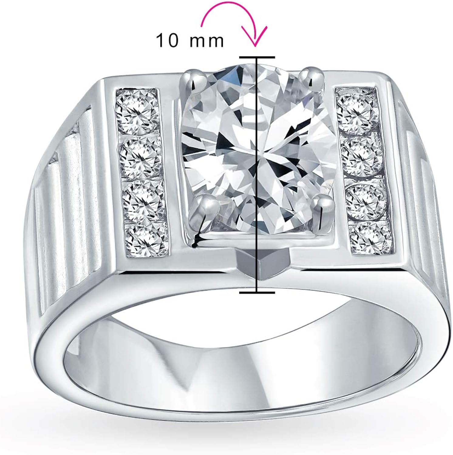 Bling Jewelry 3ct Oval Brilliant Cut Solitaire a Cz Mens Engagement Wedding Ring Wide Band Silver Plated Brass Matte Brush Finish Rings Men