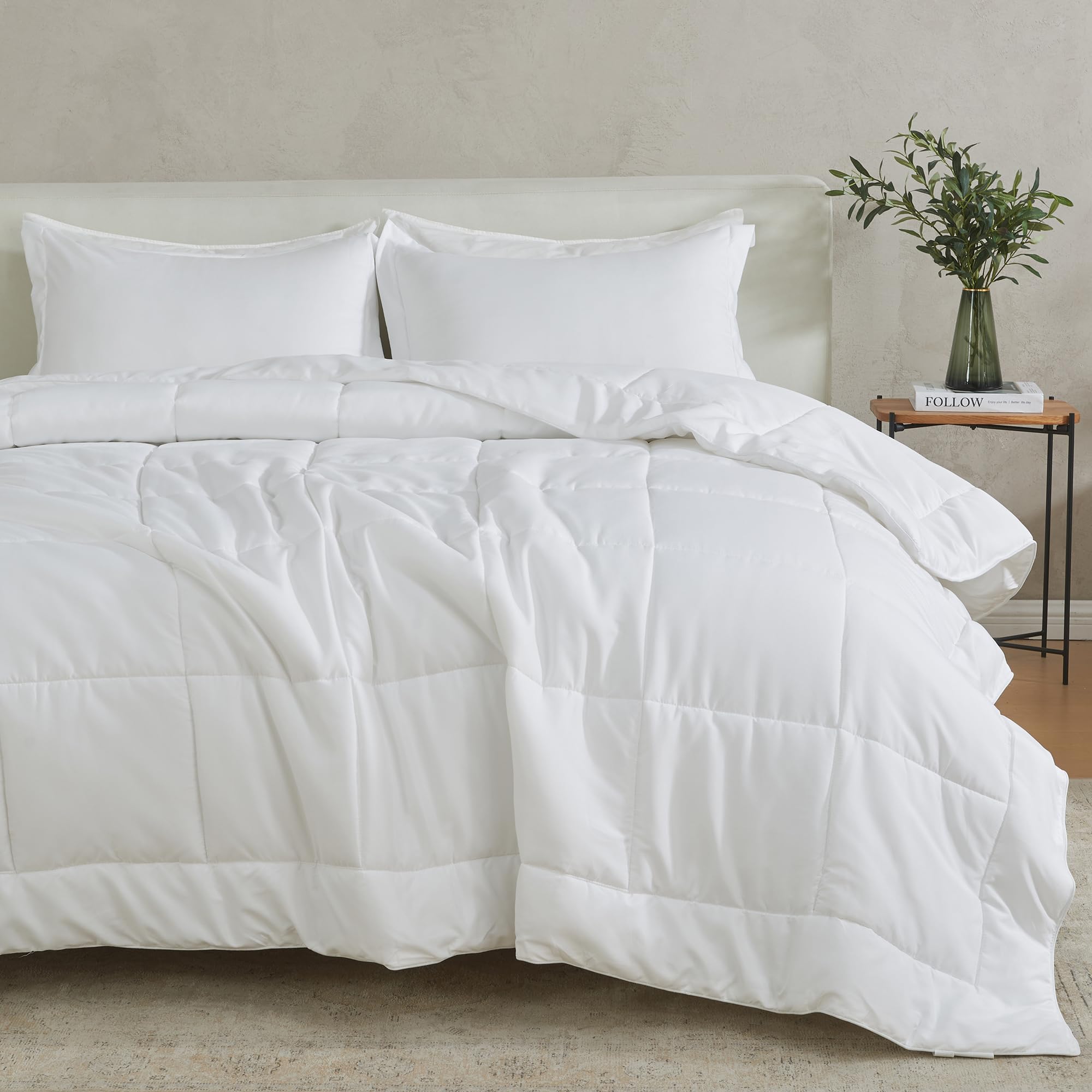 Photo 1 of Great Bay Home Twin Reversible Comforter Set | Down Alternative White 2 Piece Comforter Sets | All Season Bedding, Bedroom Decor for Women and Men (Twin/Twin XL, White)