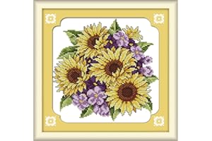 Cross Stitch Kits, Awesocrafts Unity Sunflowers Easy Patterns Cross Stitching Embroidery Kit Supplies Christmas, Stamped or Counted (Sunflowers, Counted)