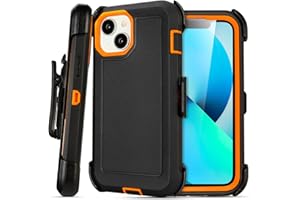 Saiboro for iPhone 13 Case with Clip Belt Holster, Heavy Duty Military Grade Drop Protective Case for iPhone 13 Cover 6.1"(Black+Orange)