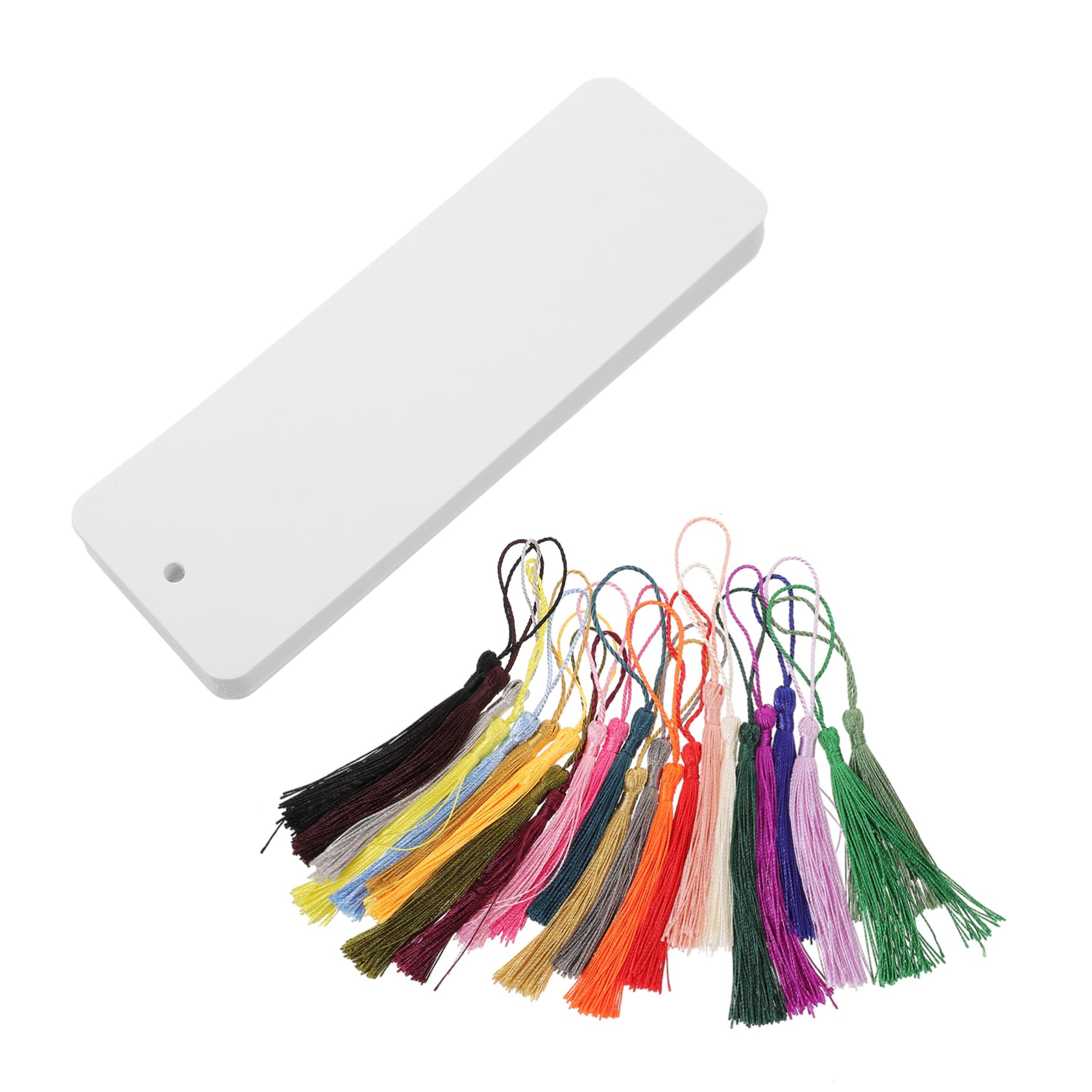 NUOBESTY 24pcs Book Page Mark Blank Paper Bookmarks with Tassel for Art Craft School Party Favor White