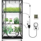 JESLED Indoor Greenhouse with Grow Light, 4-Tier, 23.6x13.8x59.1IN | Full Spectrum 5000K LED Light, Seed Starting, Plant Stand with Tent, Tiered Lighting Control, Timer &amp; Thermometer Included