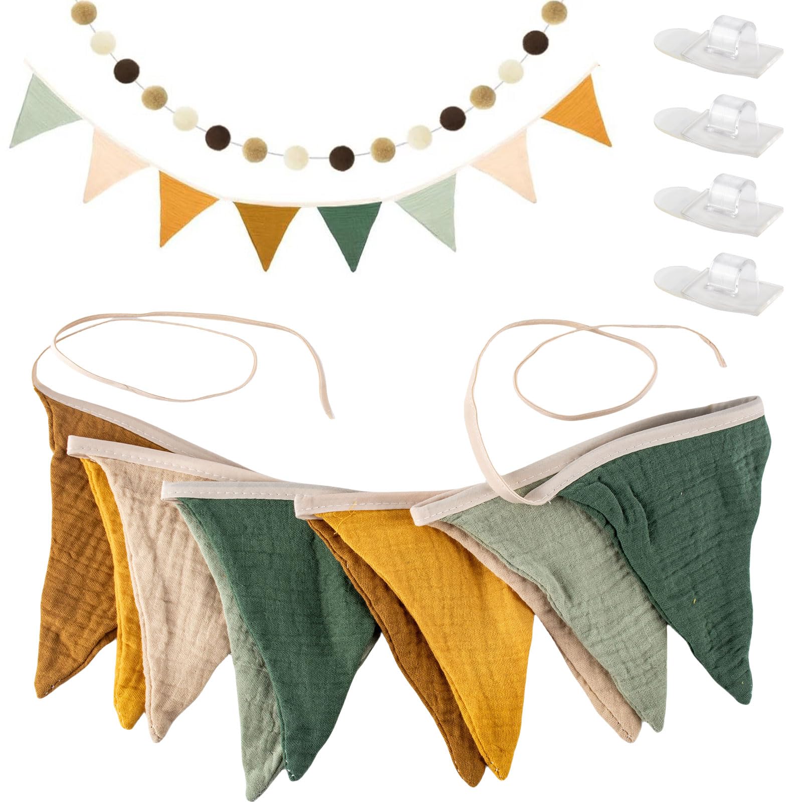AWAVM Morandi Decoration Combination Set, Cotton Triangle Flag Bunting Decoration, DIY Felt Ball Garland, Bedroom, Birthday Party, Forest Wedding, Garden Tea Break, Hanging Hook