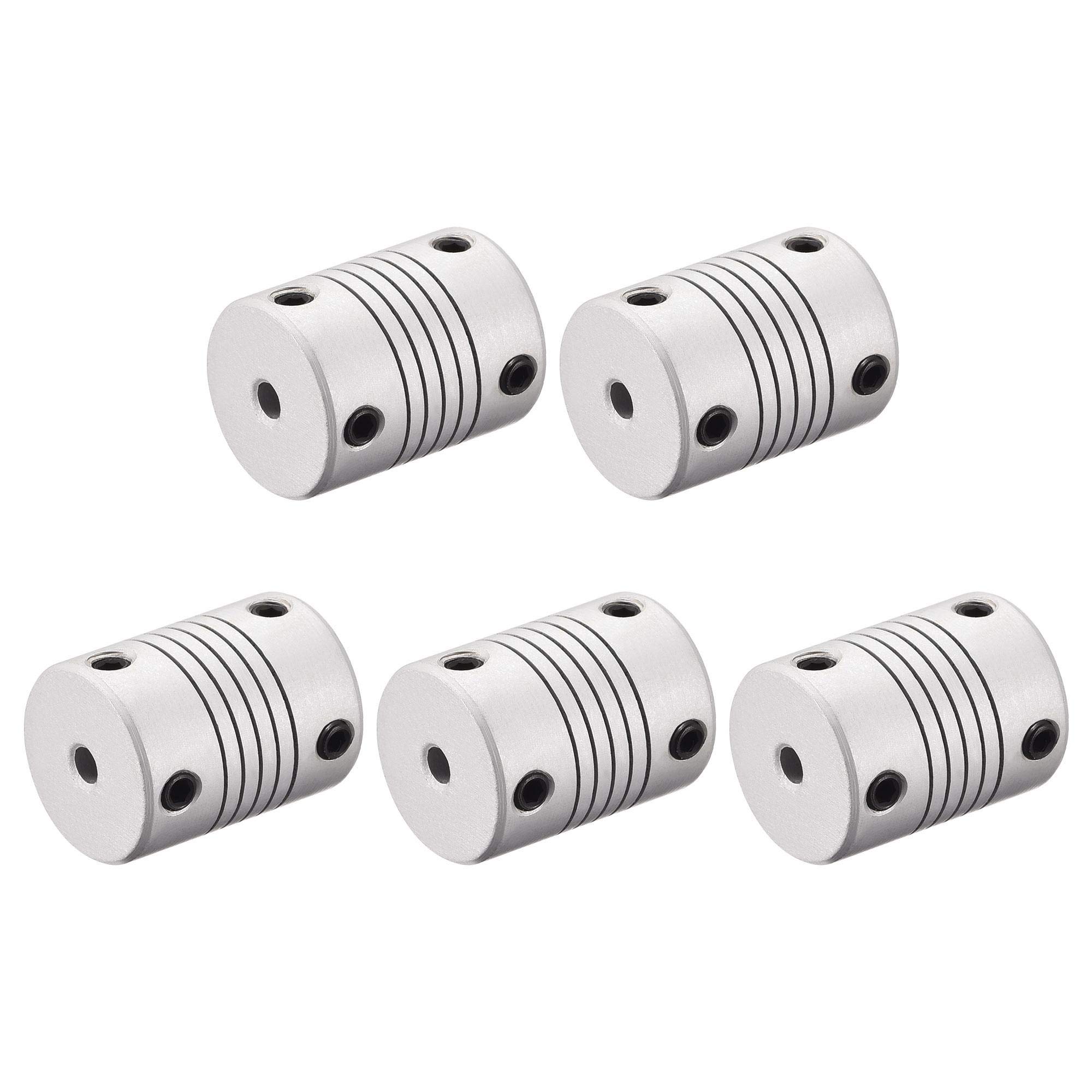 sourcing map 4mm to 6mm Aluminum Alloy Shaft Coupling Flexible Coupler Motor Connector Joint L25xD19 Silver,5pcs