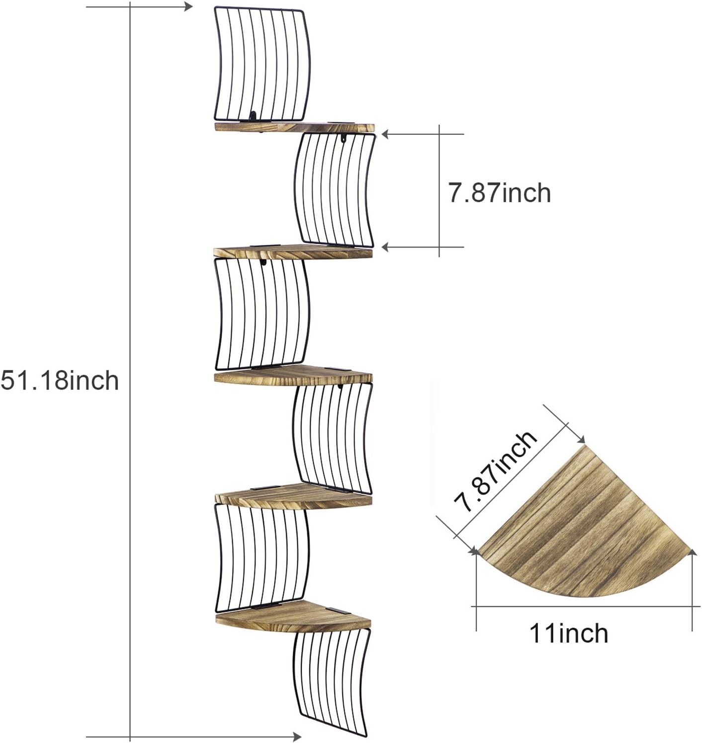 Love-KANKEI Corner Shelf Wall Mount of 5 Tier Rustic Wood Floating Shelves for Bedroom Wall Shelves Living Room Bathroom Kitchen Office and More Carbonized Black: Home & Kitchen