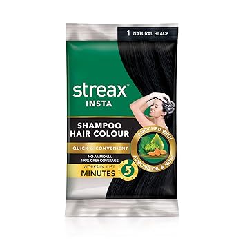 Streax Insta Shampoo Hair Colour for Men & Women | Enriched with Almond Oil & Noni Extracts | Long-Lasting Instant Colour, 25 ml, 250 ml (Pack of 10)