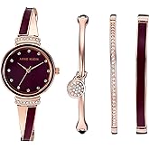 Anne Klein Women's AK/2716RBST Premium Crystal Accented Rose Gold-Tone and Burgundy Watch and Bangle Set