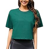 Women Workout Crop Top T-Shirt 100% Cotton Drop Shoulder Half Sleeve Oversized Yoga Running Cropped Loose Tee