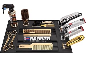 IEBARBER Magnetic Barber Mat for Clipper Station Barber Organizer Mat Salon Station Tools with 4 Slots for Clippers Salon Barbershop Work Station Pads Anti-slip Flexible Rubber 19" X 12.5”-Black