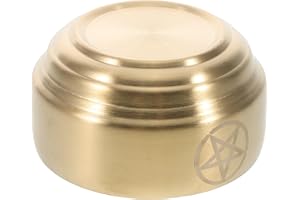 HOMSFOU Brass Triple Moon Offering Bowl with Pentagram Design, Gold Altar Ritual Smudging Treasure Basin