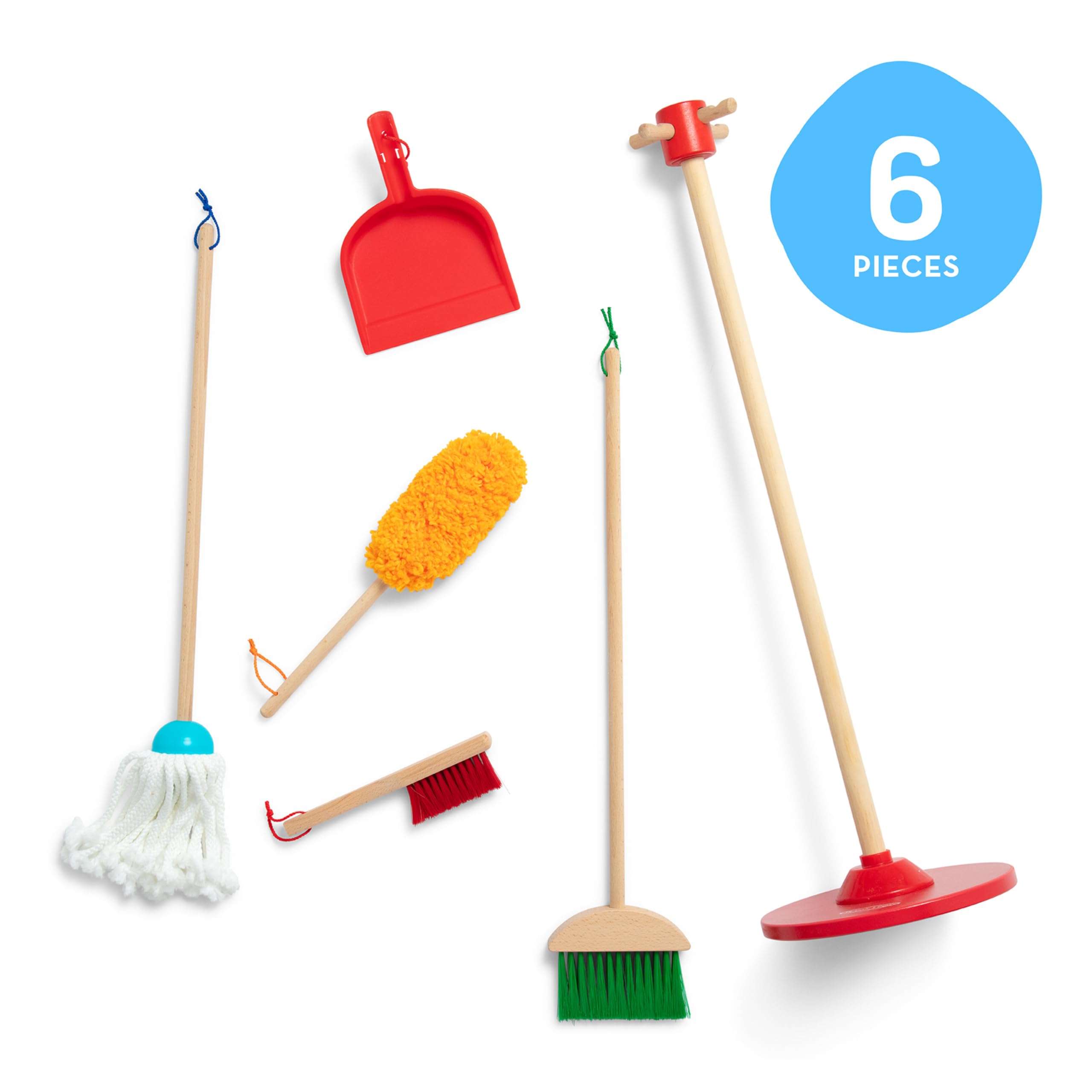 Melissa & Doug Dust Sweep Mop 6-Piece Pretend Play Set, Toddler Toy Cleaning, Pretend Play Home Cleaning, Kids Broom and Mop Set for Ages 3+