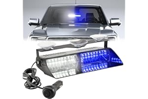 PKINGLAKE Blue/White LED Dash Police Emergency Strobe Light Bar, Windshield Visor Firefighter Flashing Safety Warning Lights for Trucks, Vehicles, Car