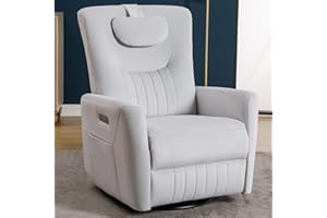 TRUSTYUE Glider Rocking Chair Nursery, Swivel Rocker, Power Recliner Chair, Nursery Glider Recliner with Adjustable Headrest, USB Ports, Living Room Chairs, Fabric, White