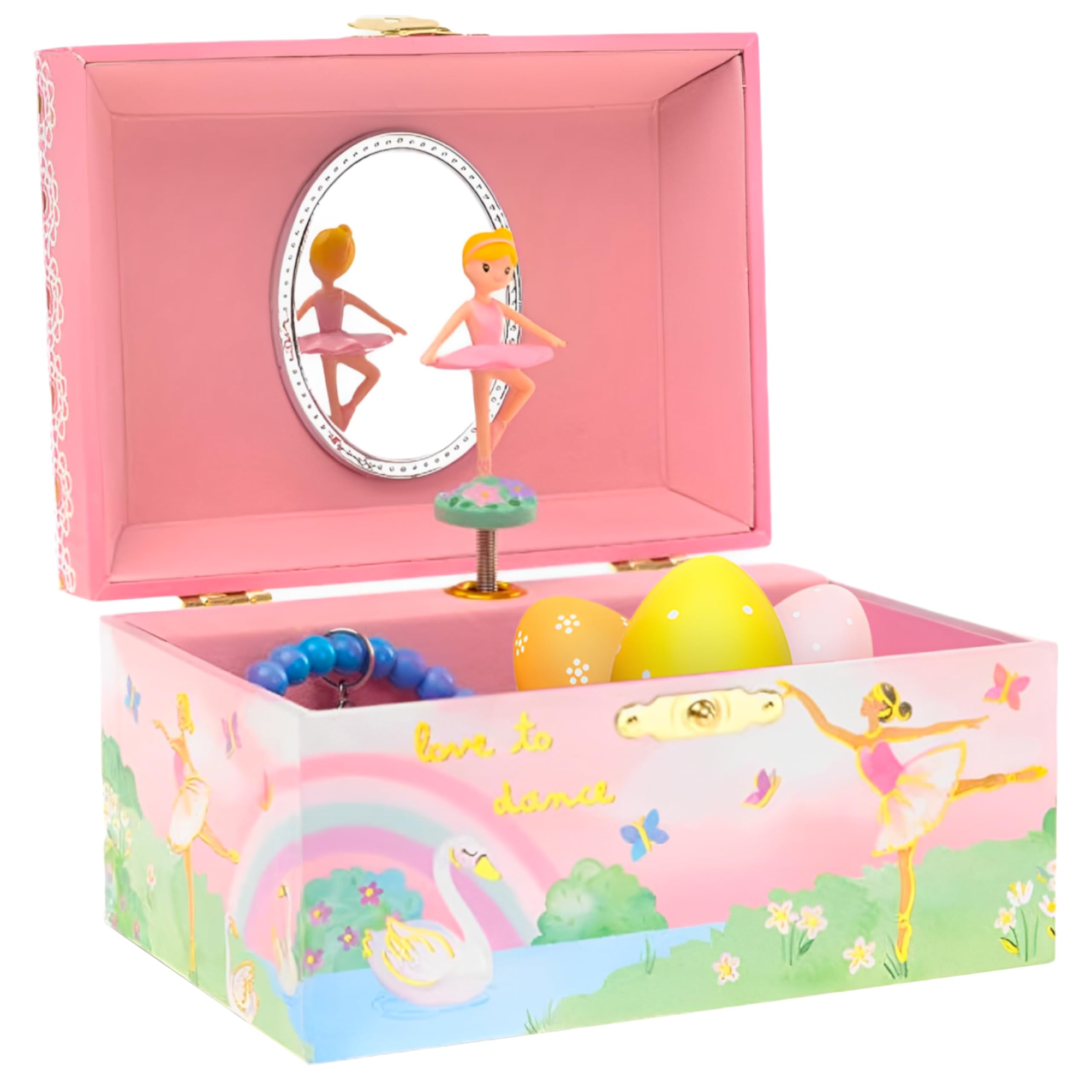 Jewelkeeper Girls Jewellery Box with Spinning Ballerina, Rainbow and Gold Foil Design - Musical Jewellery Box Girls - Swan Lake Tune - 15 x 10.8 x 8.6 cm - Stylish Storage for Little Treasures