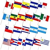 22 Pcs Handheld Latin America Countries Flags, 5.5 x 8.1 Inch Latin America Countries Stick Flags Set, Spanish Speaking Country Hand Held Flag for Match Birthday Party Celebration Anniversary