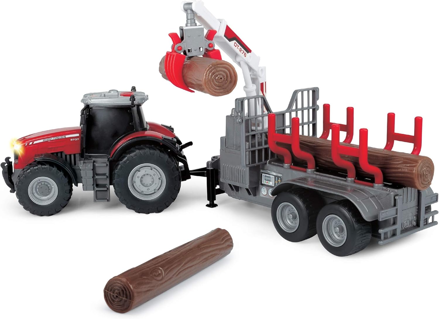 Dickie Toys 203737003 Toys Massey Ferguson Toy Tractor with Trailer and 3 Wooden Logs, Wooden Grabber, Tractor with Trailer - Image 5