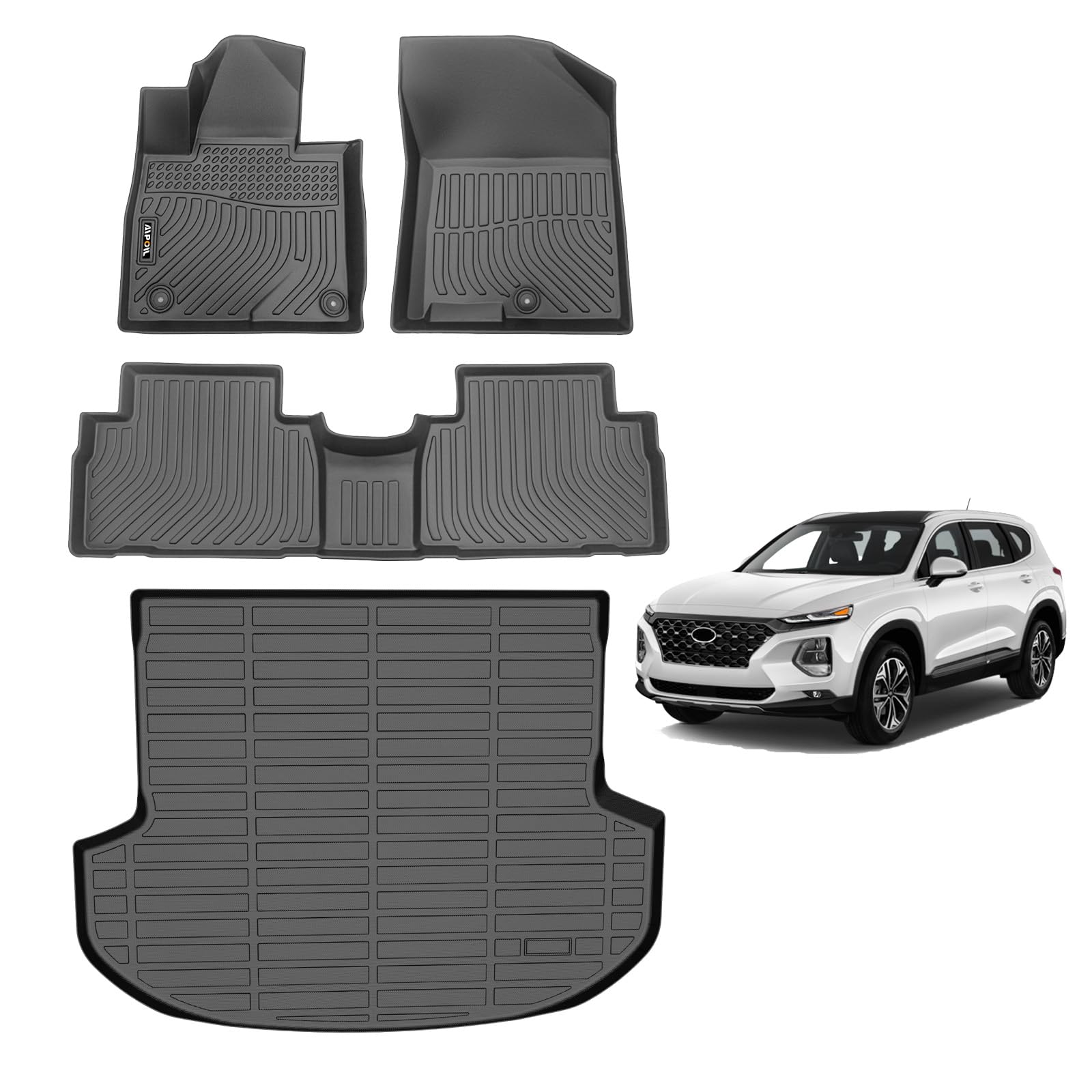 Photo 1 of AIPOIL® Floor Mats & Cargo Liner Set for 2019-2020 Hyundai Santa FE All Weather Protection TPE Anti-Slip Automotive Full Set Custom Car Mats Accessories - Black