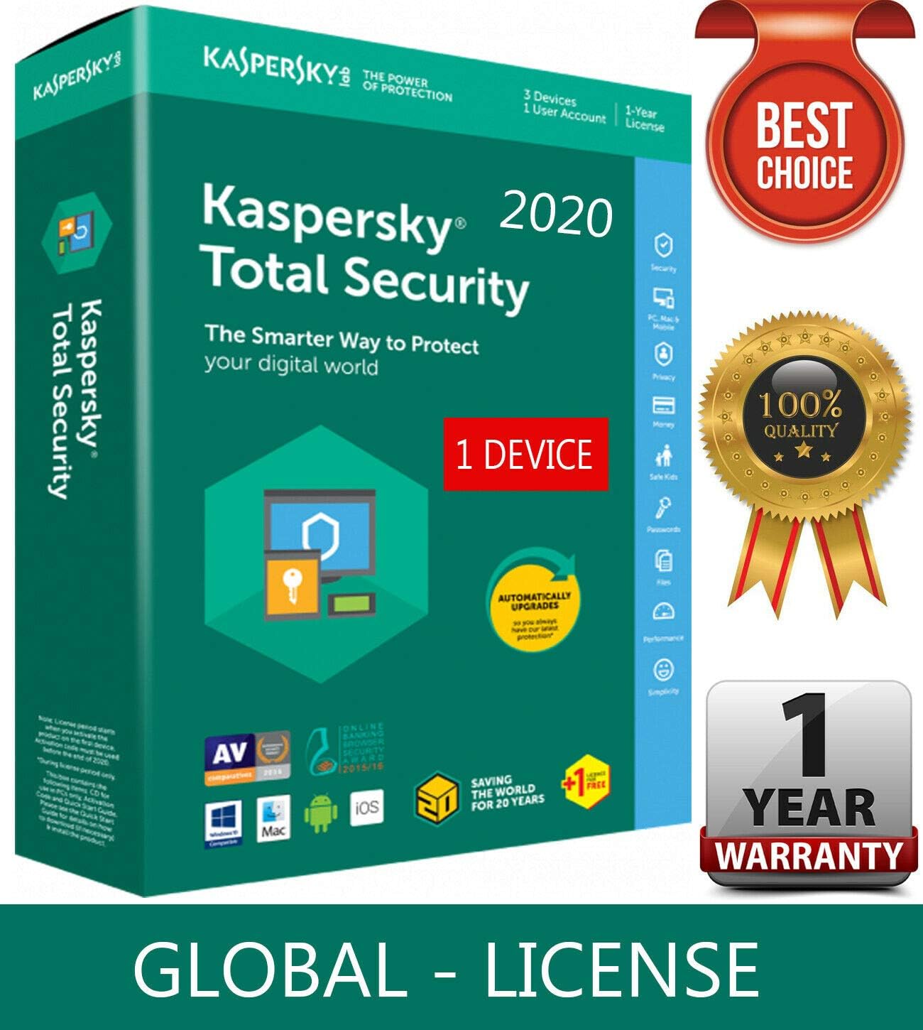 KSPERSKY TOTAL Security 2020 / 1 Device / 1 Year - [EMAIL CODE DELIVERY IN 24 HOURS OR LESS]
