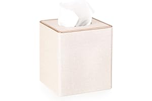 Sumnacon Square Linen Tissue Box Cover - Stylish Cube Tissue Box Holder with Magnetic Bottom, Decorative Tissue Box for Vanity Toilet Tank Dresser Night Stand Table Countertop Office Car, Beige