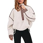 Panadila Womens Half Zip Sherpa Fleece Pullover Soft Oversized Sweatshirt with Pockets Warm Fuzzy Sweater