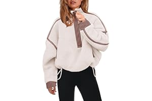 Panadila Womens Half Zip Sherpa Fleece Pullover Soft Oversized Sweatshirt with Pockets Warm Fuzzy Sweater