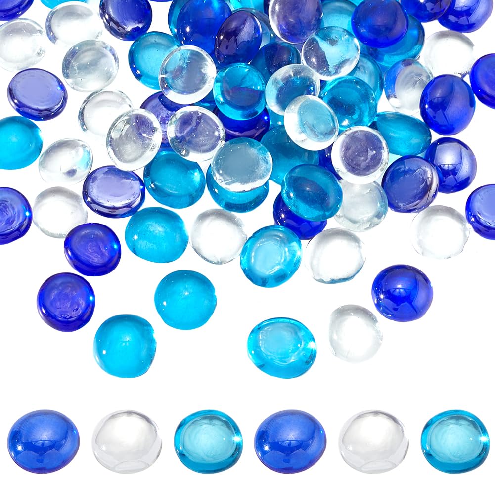 SUNNYCLUE 90Pcs 3 Colors Glass Pebbles Flat Stone Filler Bulk Assorted Half Round Clear Blue Purple Marbles Vase Gravel Fish Tank Gemstones Decorative Fillers for Table Aquarium Home Decors DIY Crafts