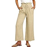 ANRABESS Women Linen Pants Casual Loose High Waist Boho Wide Leg Cropped Palazzo Beach Pants Summer Outfits 2026 Trendy