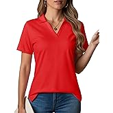 MAGCOMSEN Women's Polo Shirts V-Neck Short Sleeve UPF 50+ Sun Protection Collared Golf Shirt Work Summer Tops