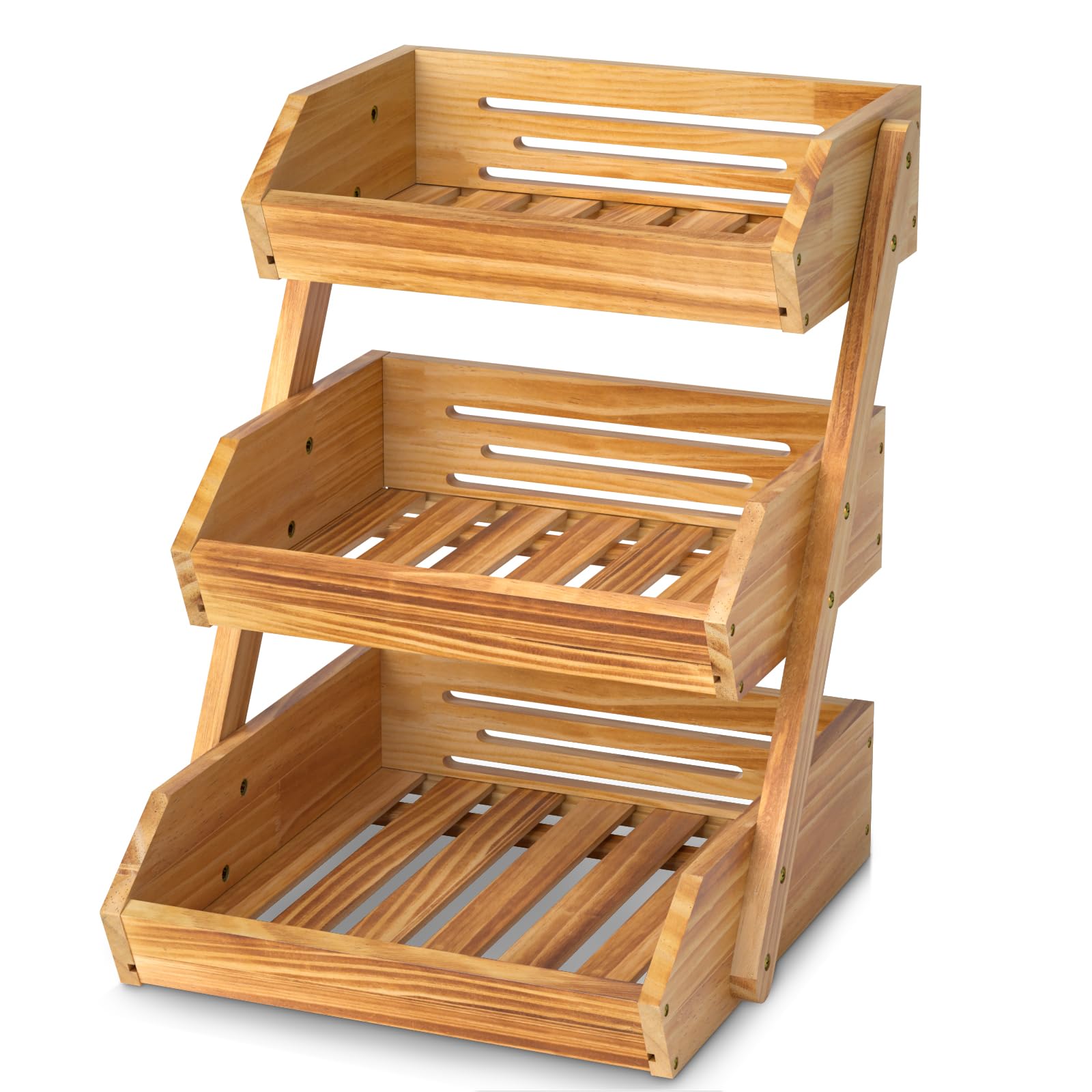 Photo 1 of G.a HOMEFAVOR Wooden 3 Tier Fruit Basket, Brown, Pine Wood, Sturdy, Self-assembly