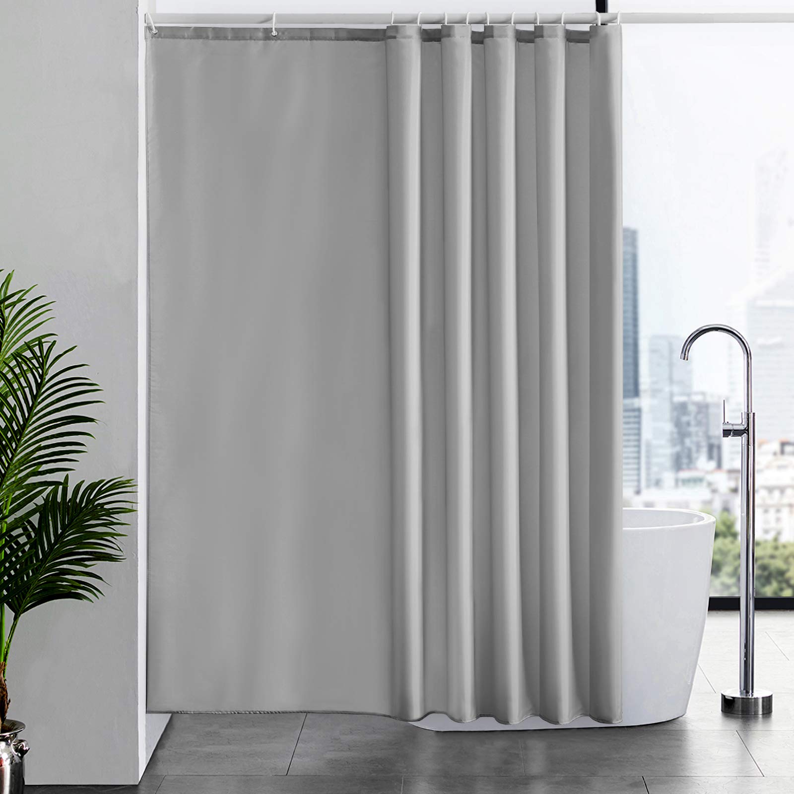 Furlinic Extra Large Grey Shower Curtain with Hooks 78x78 Inch Polyester Bathroom Square Curtains Waterproof Grey 200x200cm with 12 pcs Plastic Hooks. — image 1
