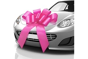 Mata1-USA - Huge Car Bow - Pink, 30 Inch - Big Gift Wrapping Bow for Large Gift Decoration - Giant Size for Indoor & Outdoor Use - 12 Loops & 2 Suction Cups - No Magnets that Scratch