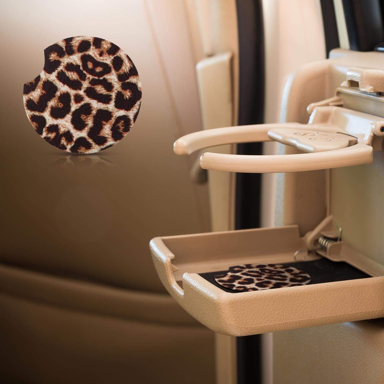  | 4 Pieces Leopard Car Coasters Cheetah Print Neoprene Cup Holder Coaster Leopard Car Accessories Rubber Cup Pad Mat for Car Living Room Kitchen Office to Protect Car and Furniture (2.95 Inches): Coasters