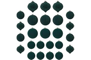 KI Store Velvet Christmas Balls Green 25pcs Flocked Christmas Tree Ornaments Assortment for Xmas Tree Holiday Decor