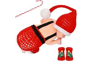Vabean Christmas Newborn Photography Prop Baby Boy Girl Photo Newborn Cute Crochet Santa Claus Outfits Christmas Red Hat Photoshoot Costume 0-6 Months (Santa)