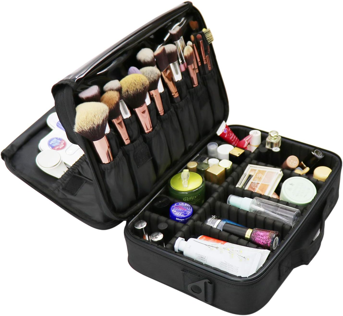 Travel Makeup Bag/Train Case, 3 Layer 12.6" Length Portable Cosmetic Organizer with Shoulder Strapes Multi functional Cosmetic Bag Makeup Handbag for Travel & Home Gift