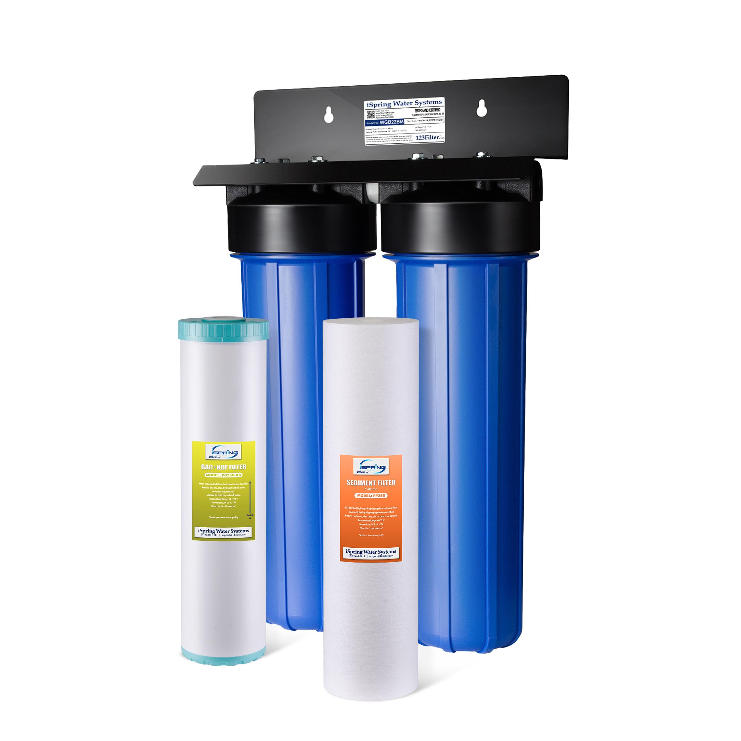 Photo 1 of iSpring Whole House Water Filter System, Reduces Sediment, PFAS, Heavy Metals, Chlorine, Chloramine, Hydrogen Sulfide, 2-Stage Whole House Water Filtration System, Model: WGB22B-KS