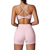 ABOCIW Workout Sets for Women 2 Piece V Neck Twist Back Sports Bra High Waist Biker Shorts Yoga Outfits