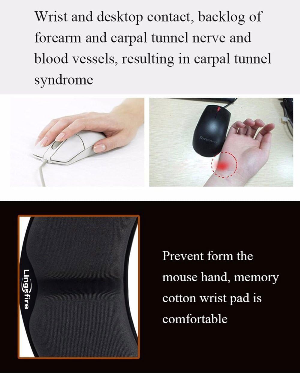 LINGSFIRE Memory Foam Mouse Wrist Rest Keyboard Wrist Rest Pad Anti-skid Mousepad Support Wrist Rest Mat for Office Computer Laptop Mac- Durable Comfortable Lightweight Easy Typing Pain Relief (Black) : Home Audio & Theater