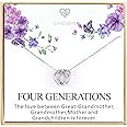 CHICLOVE Four Generations Necklace for Great Grandmother - Sterling Silver Four Circles Generation Necklace Gifts for Great G