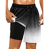 Mens Swim Trunks with Compression Liner Mens Bathing Suit 7 Inch Inseam Quick Dry Mens Board Shorts Men's Swimwear Men
