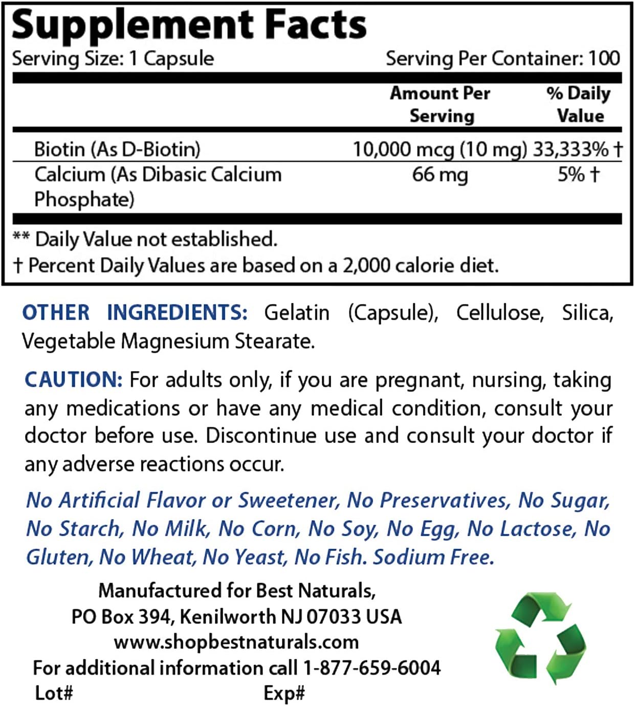 Best Naturals Biotin 10000 Mcg 100 Capsules (100 Count (Pack of 1)) - Image 3