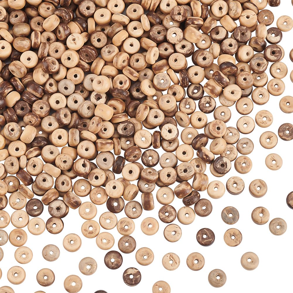 OLYCRAFT 496Pcs Natural Coconut Shell Beads Coconut Shell Rondelle Beads Summer Theme Flat Round Strands for Earring Bracelet Necklace Jewelry DIY Craft Making -Coconut Brown