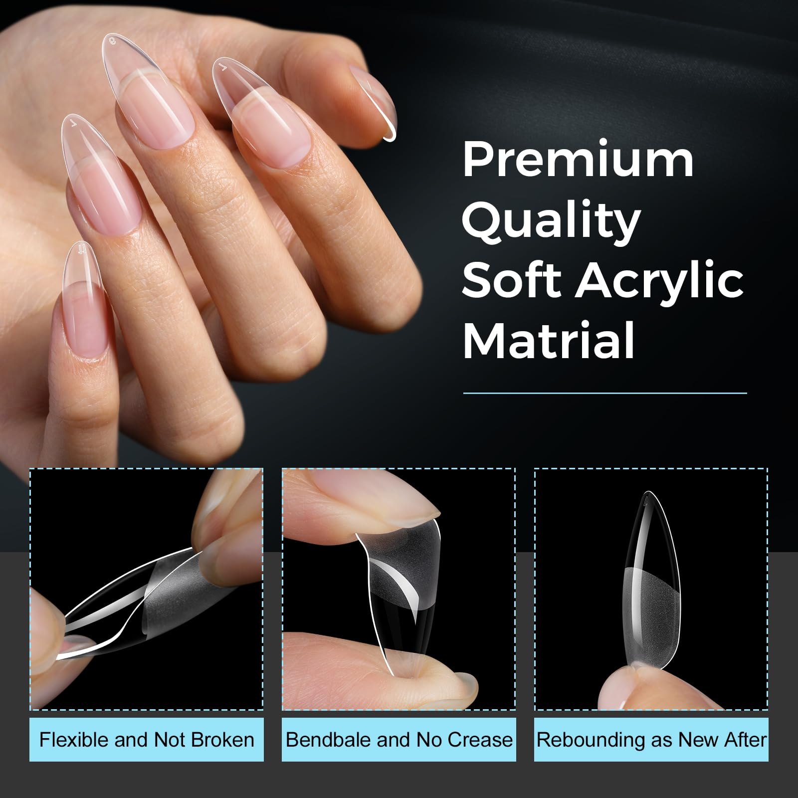 TOMICCA Clear Nail Tips Acrylic Nails 240Pcs Medium Almond Acrylic Nail Kit Gel Nail Tips Pre-shape Clear Nails for Nail Extension Fake Nails 12 Sizes - Image 4