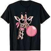 Funny Cute Giraffe Pink Bubble Gum and Pink Sunglasses T-Shirt