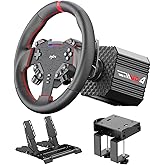PXN Direct Drive Racing Wheel, VD4 Bundle - 4Nm Force Feedback Servo Motor Base, 11-Inch Steering Wheel, Hall Effect 2-Pedal Set, Desk Clamp Mount - PC Sim Racing Bundle for Windows 7-11